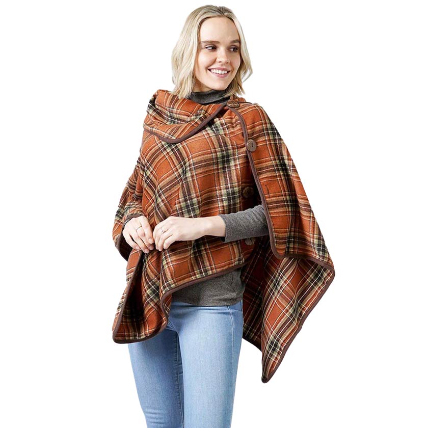 Gray Plaid Check Pattern Poncho With Button, is a beautifully designed and gorgeous looking one size poncho. The buttons and color variation make it more unique in style and give you better comfort than the regular one. You can throw it on over so many pieces elevating any casual outfit! Fashionable and eye-catcher wear that will quickly become one of your favorite accessories. A beautiful gift idea!