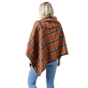 Rust Plaid Check Pattern Poncho With Button, is a beautifully designed and gorgeous looking one size poncho. The buttons and color variation make it more unique in style and give you better comfort than the regular one. You can throw it on over so many pieces elevating any casual outfit! Fashionable and eye-catcher wear that will quickly become one of your favorite accessories. A beautiful gift idea!