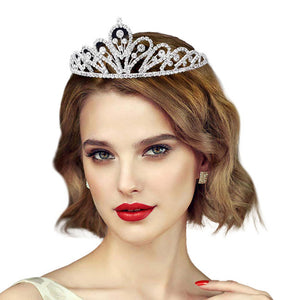 Silver Crystal Rhinestone Pave Pageant Queen Tiara, this tiara features precious stones and an artistic design. Makes You More Eye-catching in the Crowd. Suitable for Wedding, Engagement, Prom, Dinner Party, Any Occasion You Want to Be More Charming. Perfect Birthday, Anniversary , Mother's Day, Graduation Gift.