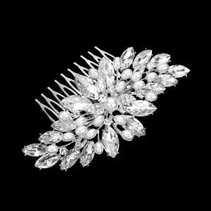 Silver Pearl Embellished Marquis Stone Cluster Hair Comb.  Keep your hairstyle as glamorous as you are with this Stone hair comb! Add spectacular sparkle into your hair do. Perfect for adding just the right amount of shimmer & shine, will add a touch of class, beauty and style to your wedding, prom, special events, embellished pearl cluster to keep your hair sparkling all day & all night long. 