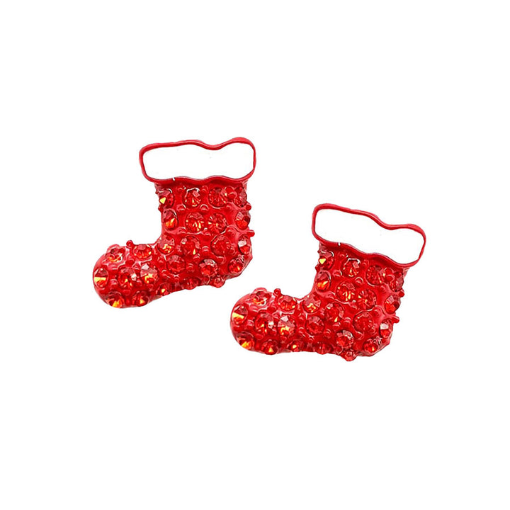 Red Stone Embellished Christmas Socks Stud Earrings. Get into the Christmas spirit with our gorgeous handcrafted Christmas socks earrings, they will dangle on your earlobes & bring a smile to those who look at you. Perfect Gift December Birthdays, Christmas, Stocking Stuffers, Secret Santa, BFF, etc