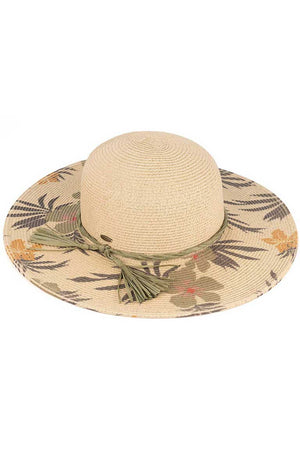 Sage C.C Tropical Floral Wide Brim Straw Hat, This beautiful tropical floral sun hat design gives you the ability to highlight and contrast many different outfits, a great hat can keep you cool and comfortable even when the sun is high in the sky. Large, comfortable, and perfect for keeping the sun off of your face, neck, and shoulders, Great for vacation, beach, resort, parties, travelers who are on vacation or just spending some time in the great outdoors.