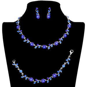 Sapphire 3PCS Flower Leaf Cluster Rhinestone Necklace Jewelry Set, These gorgeous Rhinestone pieces will show your class on any special occasion. The elegance of these rhinestones goes unmatched. Get ready with these bright stunning fashion Jewelry sets, and put on a pop of shine to complete your ensemble. Simple sophistication gives a lovely fashionable glow to any outfit style. Simple sophistication, dazzling polished, is a timeless beauty that makes a notable addition to your collection.