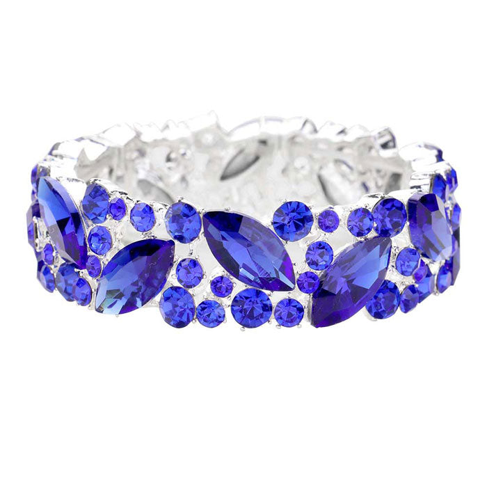 Sapphire Crystal Glass Marquise Evening Stretch Bracelet. This Crystal Evening Stretch Bracelet sparkles all around with it's surrounding, stretch bracelet that is easy to put on, take off and comfortable to wear. It looks modern and is just the right touch to set off. Perfect jewelry to enhance your look. Awesome gift for birthday, Anniversary, Valentine’s Day or any special occasion.