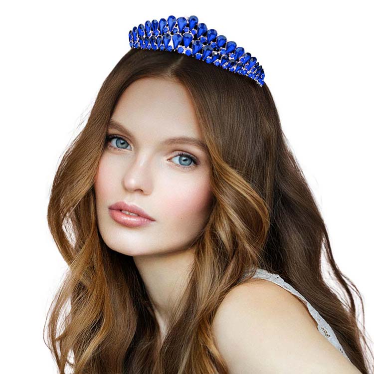 Sapphire Crystal Teardrop Cluster Pageant Queen Tiara, Perfect for adding just the right amount of shimmer & shine, will add a touch of class, beauty and style to your hair sparkling all day & all night long. 