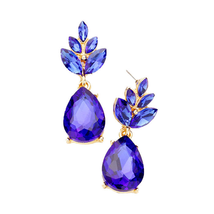 Sapphire Crystal Teardrop Cluster Vine Evening Earrings, wear over your favorite tops and dresses this season! A timeless treasure designed to add a gorgeous stylish glow to any outfit style. This piece is versatile and goes with practically anything! Fabulous Christmas Gift, Birthday Gift, Mother's Day, Loved one gift.
