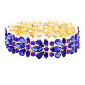 Sapphire Floral Crystal Stretch Evening Bracelet, This flower detailed Crystal stunning stretch bracelet is sure to get you noticed, adds a gorgeous glow to any outfit. Jewelry that fits your lifestyle! perfect for a night out on the town or a black tie party, ideal for Special Occasion, Prom or an Evening out. Awesome gift for birthday, Anniversary, Valentine’s Day or any special occasion.