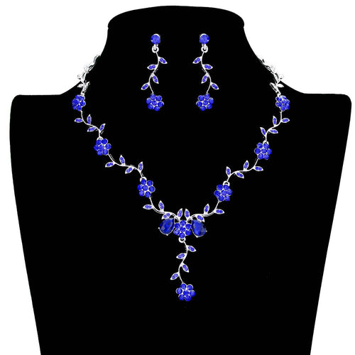 Collar de diamantes de imitación con hojas y flores - Zafiro