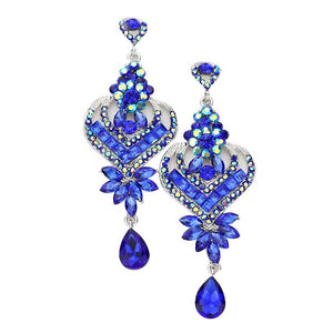 Sapphire Glass Crystal Heart Teardrop Evening Earrings. Look like the ultimate fashionista with these Earrings! Add something special to your outfit ! special It will be your new favorite accessory. Perfect Birthday Gift, Anniversary Gift, Mother's Day Gift, Graduation Gift, Prom Jewelry, Just Because Gift, Thank you Gift.