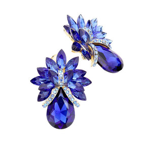 Sapphire Glass Crystal Petal Teardrop Clip On Earrings. Beautifully crafted design adds a gorgeous glow to any outfit. Jewelry that fits your lifestyle! Perfect Birthday Gift, Anniversary Gift, Mother's Day Gift, Anniversary Gift, Graduation Gift, Prom Jewelry, Just Because Gift, Thank you Gift.