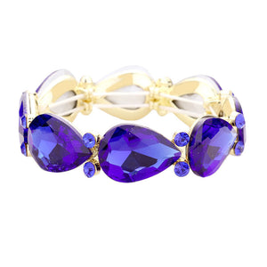 Sapphire Glass Crystal Teardrop Accented Stretch Evening Bracelet, Get ready with these Stretch Bracelet, put on a pop of color to complete your ensemble. Perfect for adding just the right amount of shimmer & shine and a touch of class to special events. Perfect Birthday Gift, Anniversary Gift, Mother's Day Gift, Graduation Gift.