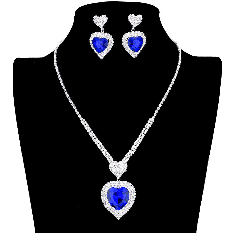 Sapphire Heart Crystal Rhinestone Drop Necklace, this gorgeous crystal rhinestone jewelry set will show your class on any occasion. The elegance of these rhinestone necklaces goes unmatched. Great for wearing at a party.Stunning jewelry set that will sparkle all night long making you shine like a diamond at everywhere. Wear with different outfits to add perfect luxe and class with incomparable beauty. 