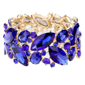 Sapphire Marquise Crystal Stretch Evening Bracelet, this Bracelet sparkles all around with it's surrounding round stones. It looks modern and is just the right touch to set off LBD. Jewelry offers a wide variety of exquisite jewelry for your Party, Prom, Pageant, Wedding, Sweet Sixteen, and other Special Occasions!