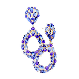 Sapphire Marquise Round Stone Cluster Open Teardrop Evening Earrings, Look like the ultimate fashionista with these Earrings! Add something special to your outfit! Ideal for parties, weddings, graduation, prom, holidays, pair these studs earrings with any ensemble for a polished look. These earrings pair perfectly with any ensemble from business casual, to night out on the town or a black-tie party.