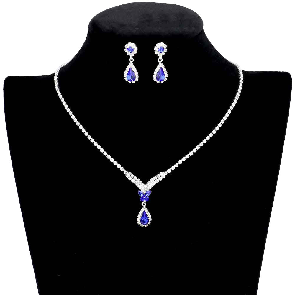 Sapphire Marquise Stone Butterfly Accented Rhinestone Necklace, Simple sophisticated Butterfly Accented Stone pendant necklace provides a flash of color to any outfit style, making it a timeless jewel to add to your collection. Jewelry that fits your lifestyle! Perfect Birthday Gift, Anniversary Gift, Mother's Day Gift, Graduation Gift, Valentine’s Day gift or any special occasion.