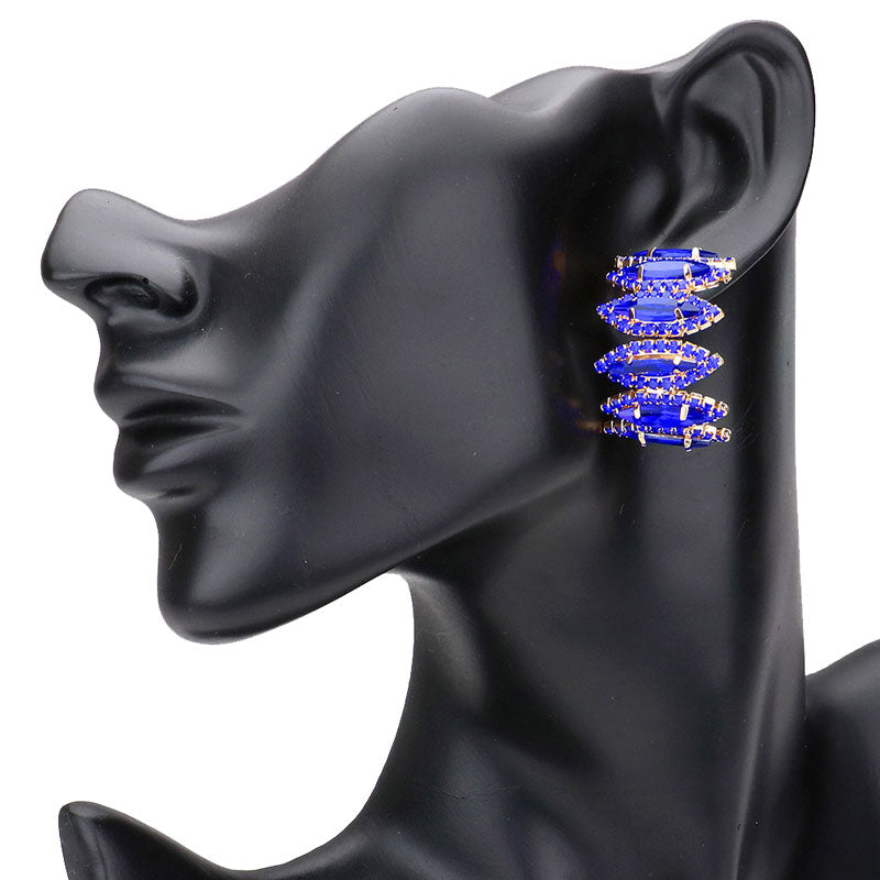 Sapphire Marquise Stone Cluster Half Hoop Evening Earrings, put on a pop of color to complete your ensemble. Beautifully crafted design adds a gorgeous glow to any outfit Perfect for adding just the right amount of shimmer & shine . Perfect Birthday Gift, Anniversary Gift, Mother's Day Gift, Graduation Gift.