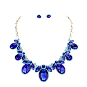 Sapphire Oval Marquise Glass Crystal Collar Necklace. These gorgeous Crystal pieces will show your class in any special occasion. The elegance of these Crystal goes unmatched, great for wearing at a party! Perfect jewelry to enhance your look. Awesome gift for birthday, Anniversary, Valentine’s Day or any special occasion.