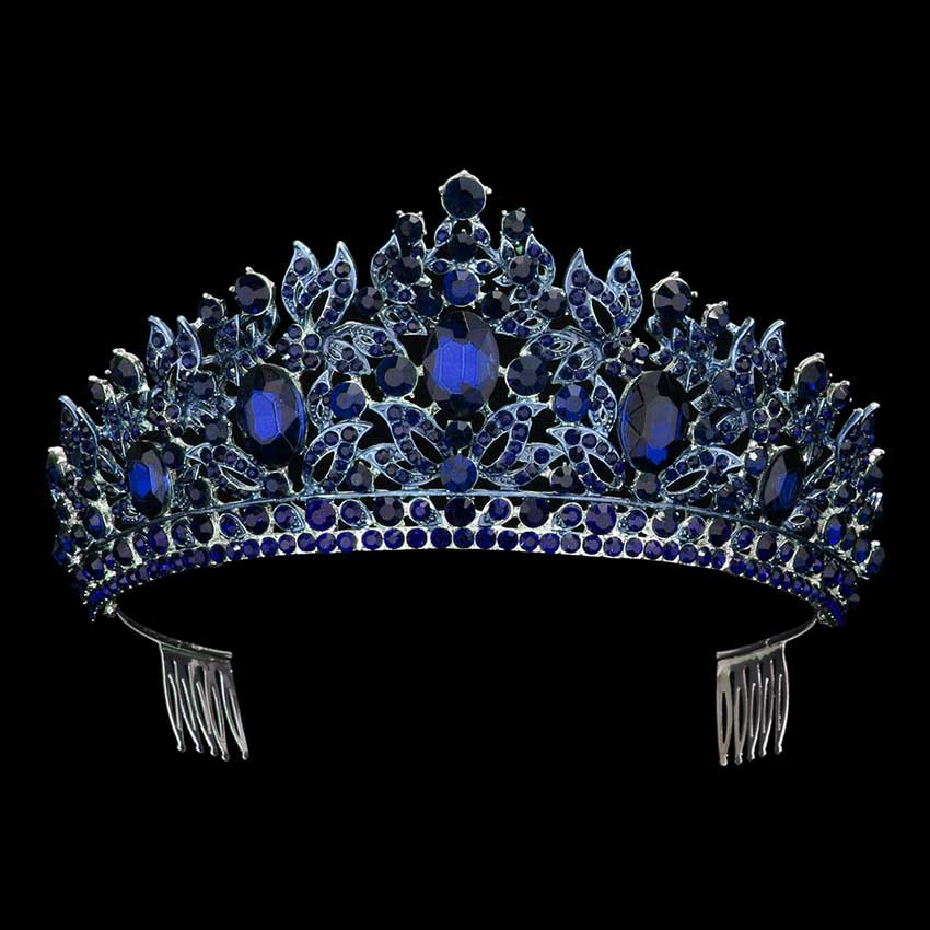 Sapphire Oval Stone Accented Leaf Cluster Princess Tiara, This cluster princess tiara is a classic royal tiara made from gorgeous oval stone accented is the epitome of elegance. Exquisite design with stunning color and brightness makes you more eye-catching in the crowd and will make you more charming and pretty without fail. 