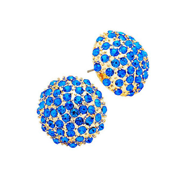 Sapphire Pave Crystal Dome Earrings, pave crystal dome earrings fun handcrafted jewelry that fits your lifestyle, adding a pop of pretty color. Enhance your attire with these vibrant artisanal earrings to show off your fun trendsetting style. Great gift idea for Wife, Mom, or your Loving One.