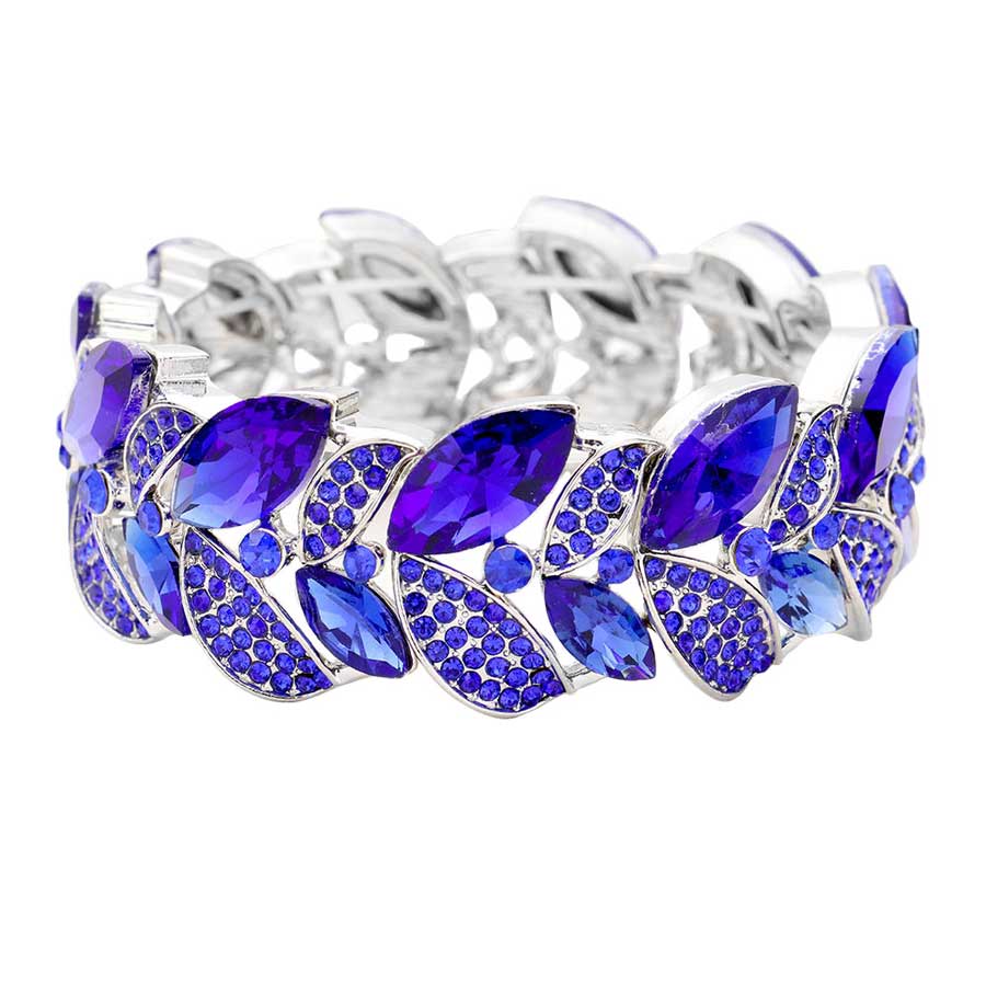 Sapphire Rhinestone Pave Marquise Stone Leaf Stretch Evening Bracelet. Get ready with this bracelets, Beautifully crafted design adds a gorgeous glow to any outfit. Jewelry that fits your lifestyle! Perfect Birthday Gift, Anniversary Gift, Mother's Day Gift, Anniversary Gift, Graduation Gift, Prom Jewelry, Just Because Gift, Thank you Gift.