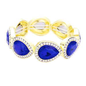 Sapphire Rhinestone Trim Teardrop Crystal Stretch Evening Bracelet, Get ready with these Stretch Bracelet, put on a pop of color to complete your ensemble. Perfect for adding just the right amount of shimmer & shine and a touch of class to special events. Perfect Birthday Gift, Anniversary Gift, Mother's Day Gi