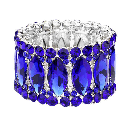 Sapphire Round Marquise Stone Cluster Stretch Evening Bracelet, adds a extra glow to your outfit. Pair these with tee and jeans and you are good to go. Jewelry that fits your lifestyle! It will be your new favorite go-to accessory. Perfect jewelry gift to expand a woman's fashion wardrobe with a classic, timeless style. Awesome gift for birthday, Anniversary, Valentine’s Day or any special occasion.