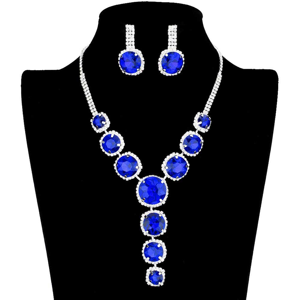 Sapphire Round Stone Accented Evening Necklace, These fashionable trendy stone accented Necklace for women are suitable for every girl as well! Wearing it you are a unique fashion in the crowd. sophisticated look you have been craving for! Stunning evening necklace will sparkle all night long making you shine out like a diamond. perfect for a night out on the town or a black tie party. 