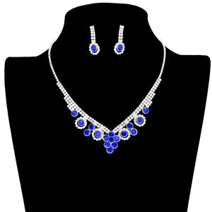 Sapphire Round Stone Flower Accented Rhinestone Pave Necklace, put on a pop of color to complete your ensemble. Perfect for adding just the right amount of shimmer & shine and a touch of class to special events. Wear with different outfits to add perfect luxe and class with incomparable beauty. Perfectly lightweight for all-day wear. coordinate with any ensemble from business casual to everyday wear. Perfect Birthday Gift, Anniversary Gift, Mother's Day Gift, Valentine's Day Gift.