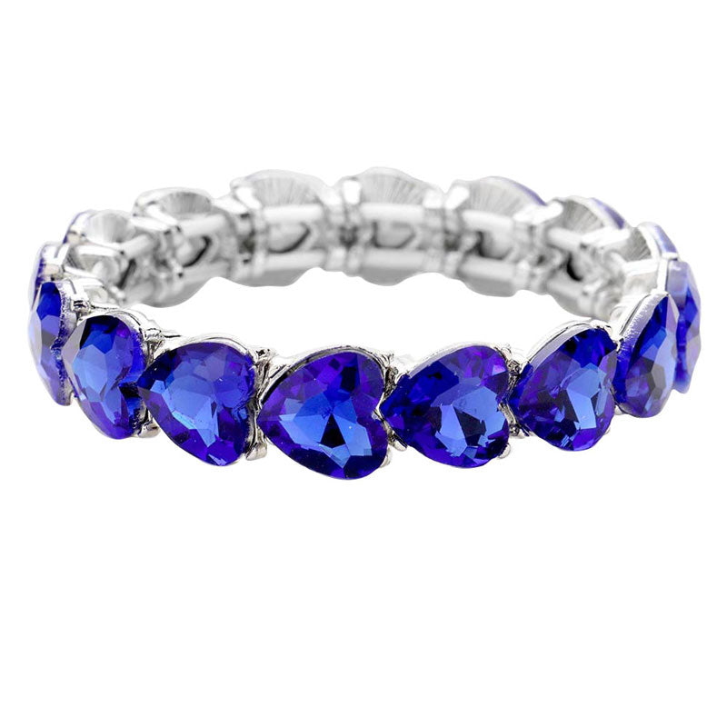 Sapphire Silver Heart Crystal Stretch Evening Bracelet, put on a pop of color to complete your ensemble. Perfect for adding just the right amount of shimmer & shine and a touch of class to special events. Perfect Birthday Gift, Anniversary Gift, Mother's Day Gift, Graduation Gift, Valentine’s Gift.
