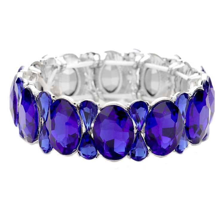 Sapphire Silver Oval Pear Crystal Stretch Evening Bracelet, Get ready with these Magnetic Bracelet, put on a pop of color to complete your ensemble. Perfect for adding just the right amount of shimmer & shine and a touch of class to special events. Perfect Birthday Gift, Anniversary Gift, Mother's Day Gift, Graduation Gift.