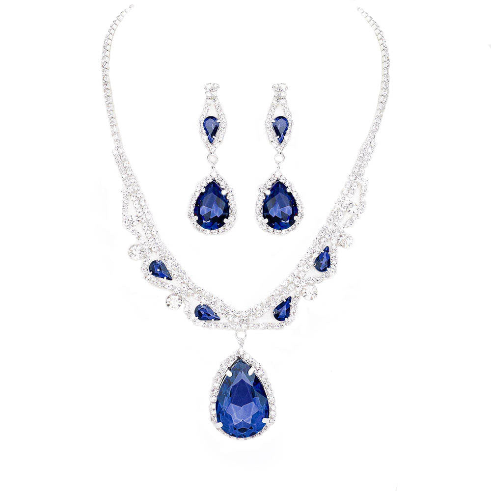 Sapphire Silver Teardrop Crystal Rhinestone Collar Evening Necklace. These gorgeous Crystal Rhinestone pieces will show your class in any special occasion. The elegance of these Crystal Rhinestone goes unmatched, great for wearing at a party! Perfect jewelry to enhance your look. Awesome gift for birthday, Anniversary, Valentine’s Day or any special occasion.