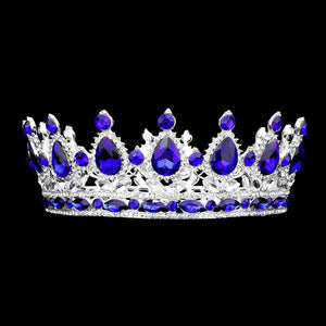 Sapphire Silver Teardrop Stone Accented Crown Tiara, This crown tiara is a classic royal tiara made from gorgeous stone accented is the epitome of elegance. Exquisite design with beautiful color and brightness makes you more eye-catching in the crowd and will make you more charming and pretty without fail.