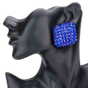 Sapphire Stone Embellished Rhombus Earrings, elegance becomes you in these shiny glamorous stone embellished earrings. The perfect sparkling accessory to add sophisticated luxe and a touch of perfect class to your next social event. Coordinate these rhombus earrings with any ensemble from business casual wear. Coordinate every outfit with beauty and gorgeousness. Stay classy!