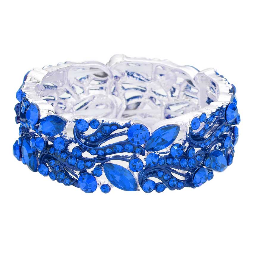 Sapphire Stone Embellished Stretch Evening Bracelet, Get ready with this stone embellished stretch bracelets, Beautifully crafted design adds a gorgeous glow to any outfit. Eye-catching sparkle, sophisticated look you have been craving for! Adds a pop of pretty color to your attire, Jewelry that fits your lifestyle! Awesome gift for birthday, Anniversary, Valentine’s Day or any special occasion.