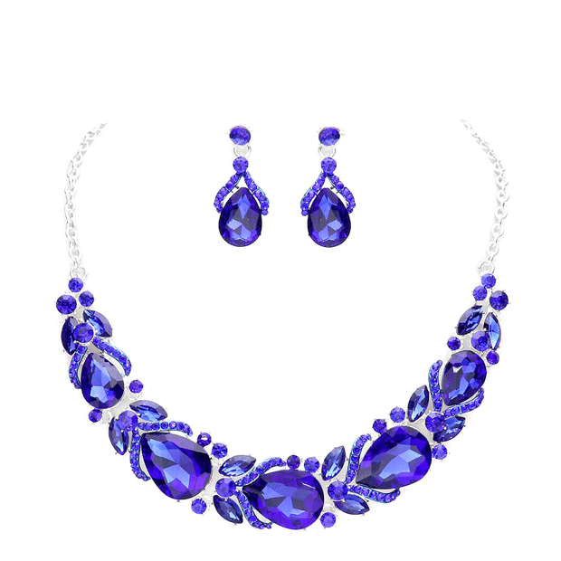 Sapphire Teardrop Accented Marquise Stone Sprout Evening Necklace, Wear together or separate according to your event, versatile enough for wearing straight through the week, perfectly lightweight for all-day wear, coordinate with any ensemble from business casual to everyday wear, the perfect addition to every outfit. 