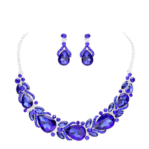 Sapphire Teardrop Accented Marquise Stone Sprout Evening Necklace, Wear together or separate according to your event, versatile enough for wearing straight through the week, perfectly lightweight for all-day wear, coordinate with any ensemble from business casual to everyday wear, the perfect addition to every outfit. 