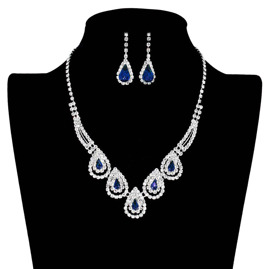 Sapphire Teardrop Accented Rhinestone Necklace, Beautifully crafted design adds a gorgeous glow to any outfit. Jewelry that fits your lifestyle! stunning jewelry set will sparkle all night long making you shine out like a diamond. perfect for a night out on the town or a black tie party, Perfect Gift, Birthday, Anniversary, Prom, Mother's Day Gift, Thank you Gift.
