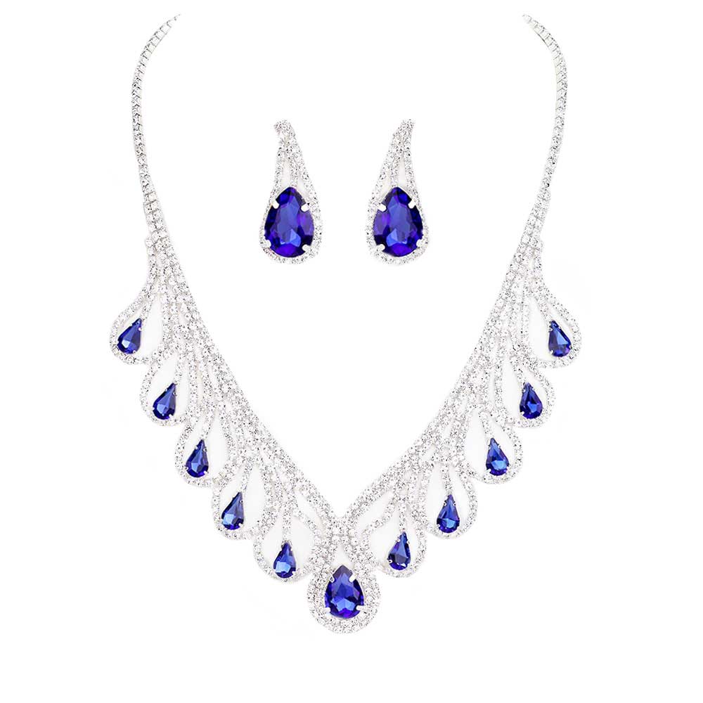 Sapphire Teardrop Crystal Rhinestone Collar Necklace, Detailed Crystal Collar Necklace, will sparkle all night long making you shine out like a diamond. Perfect for adding just the right amount of shimmer & shine and a touch of class to special events. perfect for a night out on the town or a black tie party, awesome Gift idea for Birthday, Anniversary, Prom, Mother's Day Gift, Sweet 16, Wedding.