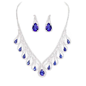 Sapphire Teardrop Crystal Rhinestone Collar Necklace, Detailed Crystal Collar Necklace, will sparkle all night long making you shine out like a diamond. Perfect for adding just the right amount of shimmer & shine and a touch of class to special events. perfect for a night out on the town or a black tie party, awesome Gift idea for Birthday, Anniversary, Prom, Mother's Day Gift, Sweet 16, Wedding.