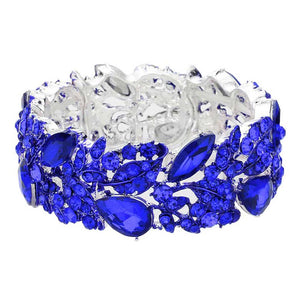 Sapphire Teardrop Marquise Stone Cluster Stretch Evening Bracelet, These gorgeous marquise stone pieces will show your class on any special occasion. Eye-catching sparkle, the sophisticated look you have been craving for! This Marquise Crystal Stretch Bracelet sparkles all around with its surrounding round stones, the stylish stretch bracelet that is easy to put on, take off and comfortable to wear.