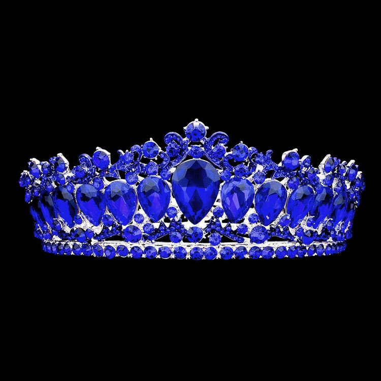 Sapphire Teardrop Stone Accented Crown Tiara, Add a magical touch to any women on her big day by wearing this sparkling tiara. She will be instantly transformed into a fairytale princess. A stunning teardrop stone tiara that can be a perfect bridal headpiece. Makes you more eye-catching in the crowd. This hair accessory is really beautiful, pretty, and lightweight. Show your royalty with this teardrop princess tiara.