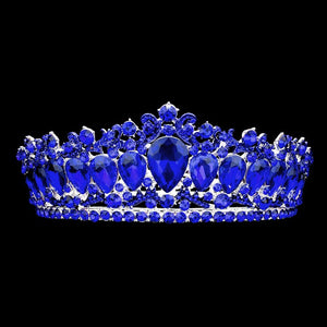 Sapphire Teardrop Stone Accented Crown Tiara, Add a magical touch to any women on her big day by wearing this sparkling tiara. She will be instantly transformed into a fairytale princess. A stunning teardrop stone tiara that can be a perfect bridal headpiece. Makes you more eye-catching in the crowd. This hair accessory is really beautiful, pretty, and lightweight. Show your royalty with this teardrop princess tiara.