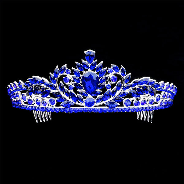 Sapphire Teardrop Stone Accented Princess Tiara. Elegant and sparkling, this tiara features stones and an artistic design.Perfect for adding just the right amount of shimmer & shine, will add a touch of class, beauty and style to your special events. Makes You More Eye-catching in the Crowd. Suitable for Wedding, Engagement, Prom, Dinner Party, Birthday Party, Any Occasion You Want to Be More Charming.