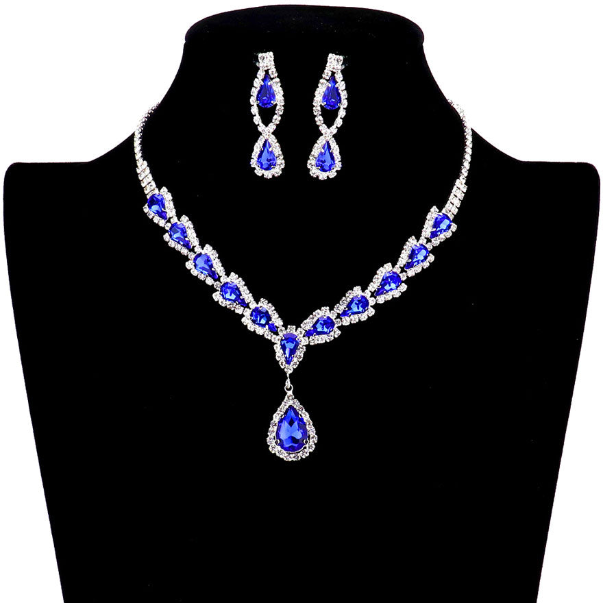 Sapphire Teardrop Stone Accented Rhinestone Necklace. Beautifully crafted design adds a gorgeous glow to any outfit. Jewelry that fits your lifestyle! Perfect Birthday Gift, Anniversary Gift, Mother's Day Gift, Anniversary Gift, Graduation Gift, Prom Jewelry, Just Because Gift, Thank you Gift.