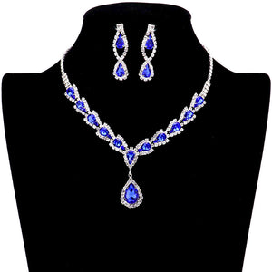 Sapphire Teardrop Stone Accented Rhinestone Necklace. Beautifully crafted design adds a gorgeous glow to any outfit. Jewelry that fits your lifestyle! Perfect Birthday Gift, Anniversary Gift, Mother's Day Gift, Anniversary Gift, Graduation Gift, Prom Jewelry, Just Because Gift, Thank you Gift.
