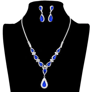 Sapphire Teardrop Stone Accented Rhinestone Necklace. Beautifully crafted design adds a gorgeous glow to any outfit. Perfect for adding just the right amount of shimmer & shine and a touch of class to special events.These classy rhinestone necklaces are perfect for Party, Wedding and Evening. Awesome gift for birthday, Anniversary, Valentine’s Day or any special occasion.