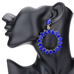 Sapphire Teardrop Stone Cluster Open Circle Dangle Evening Earrings. Beautifully crafted design adds a gorgeous glow to any outfit. Jewelry that fits your lifestyle! Perfect Birthday Gift, Anniversary Gift, Mother's Day Gift, Anniversary Gift, Graduation Gift, Prom Jewelry, Just Because Gift, Thank you Gift.