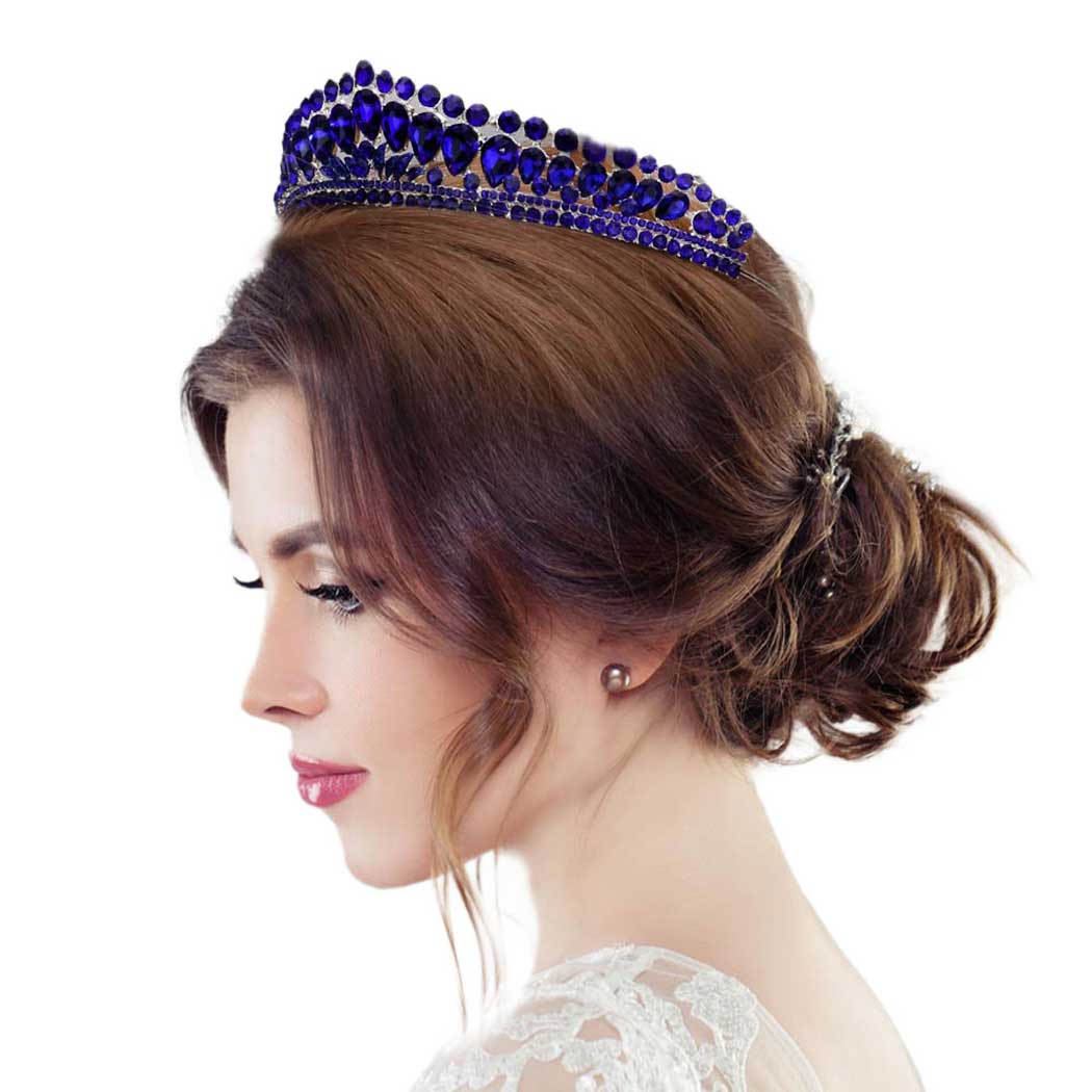 Sapphire Teardrop Stone Cluster Princess Tiara. Perfect for adding just the right amount of shimmer & shine, will add a touch of class, beauty and style to your special events, embellished glass Stone to keep your hair sparkling all day & all night long. Perfect Gift for every women.