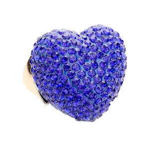 Sapphire Trendy Stylish Rhinestone Pave Heart Stretch Ring. Beautifully crafted design adds a gorgeous glow to any outfit. Jewelry that fits your lifestyle! Perfect Birthday Gift, Anniversary Gift, Mother's Day Gift, Anniversary Gift, Valentine's Day Gift, Graduation Gift, Prom Jewelry, Just Because Gift, Thank you Gift.