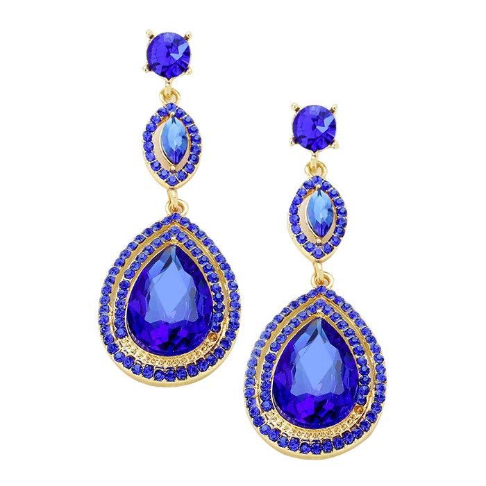 Sapphire Victorian Teardrop Halo Crystal Evening Earrings, Classic, Elegant Vi Victorian Teardrop Crystal Rhinestone Evening Earrings, Special Occasion, ideal for parties, events, and holidays, pair these stud earrings with any ensemble for a polished look. Adds a sophisticated & stylish glow to any outfit.
